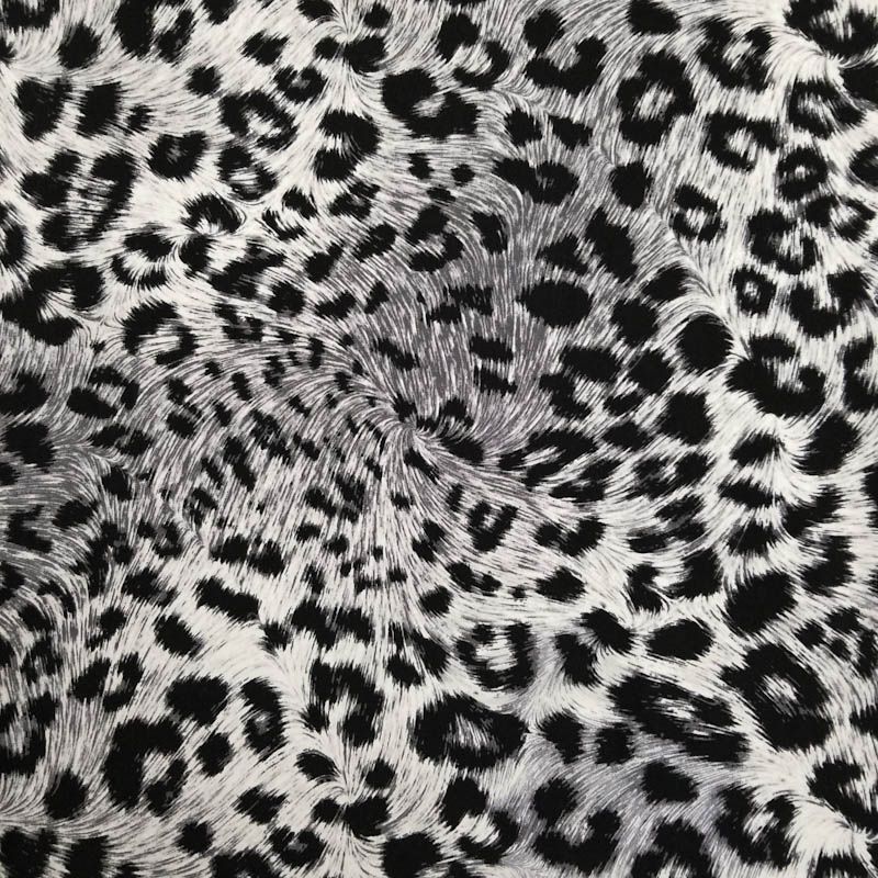 Cheetah Print on Grey and Black Poly Spandex Double-Sided Brushed Stretch Knit Fabric.